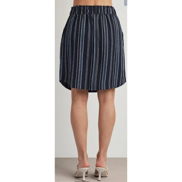 Ellen Tracy Blue Striped Linen Blend Paperbag Waist Skirt, XL - Picture 3 of 9
